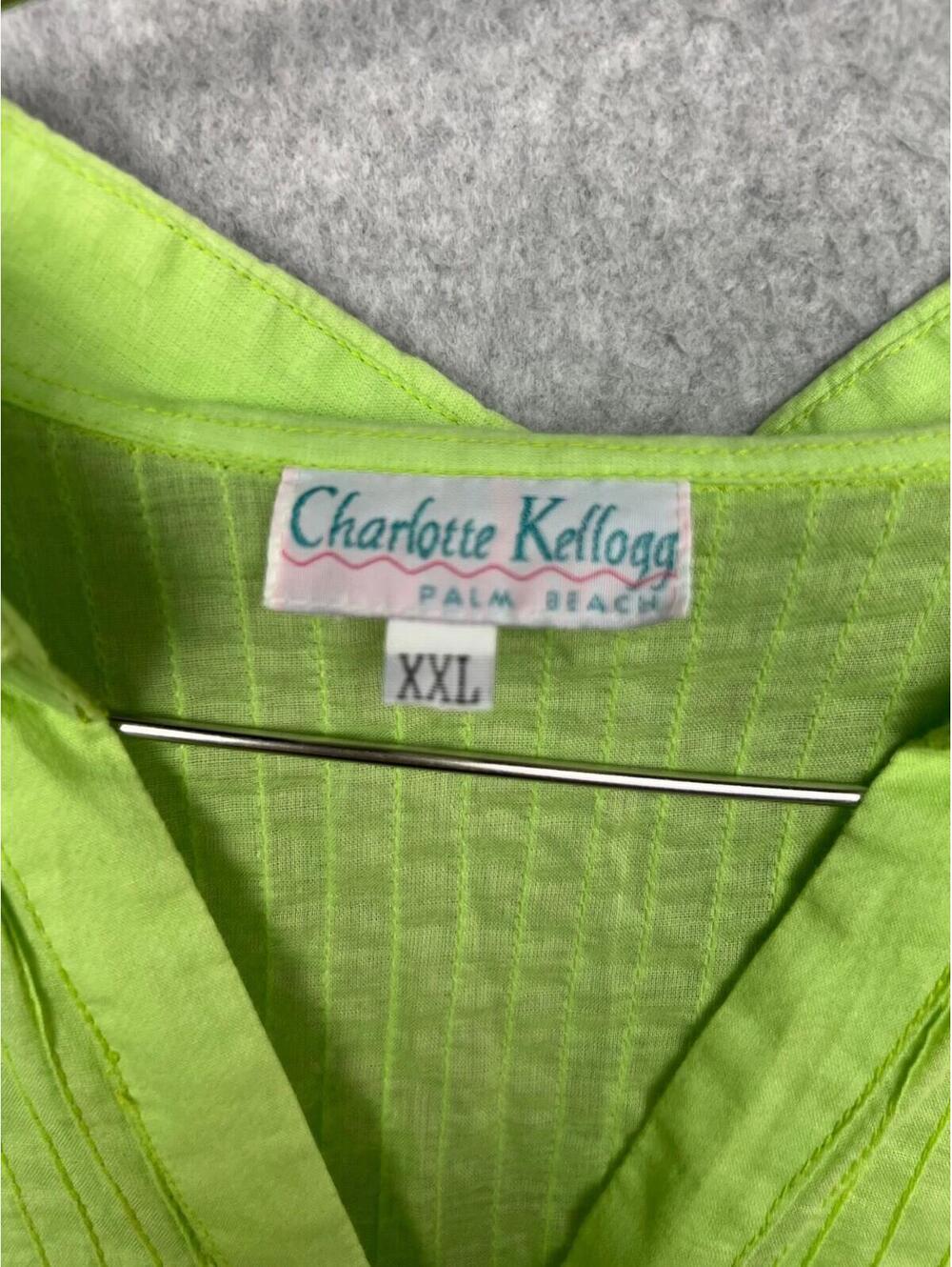 Charlotte Kellogg Women's Sheer Tunic Blouse Plus 2X Lime Green Cotton Beach - Picture 5 of 11